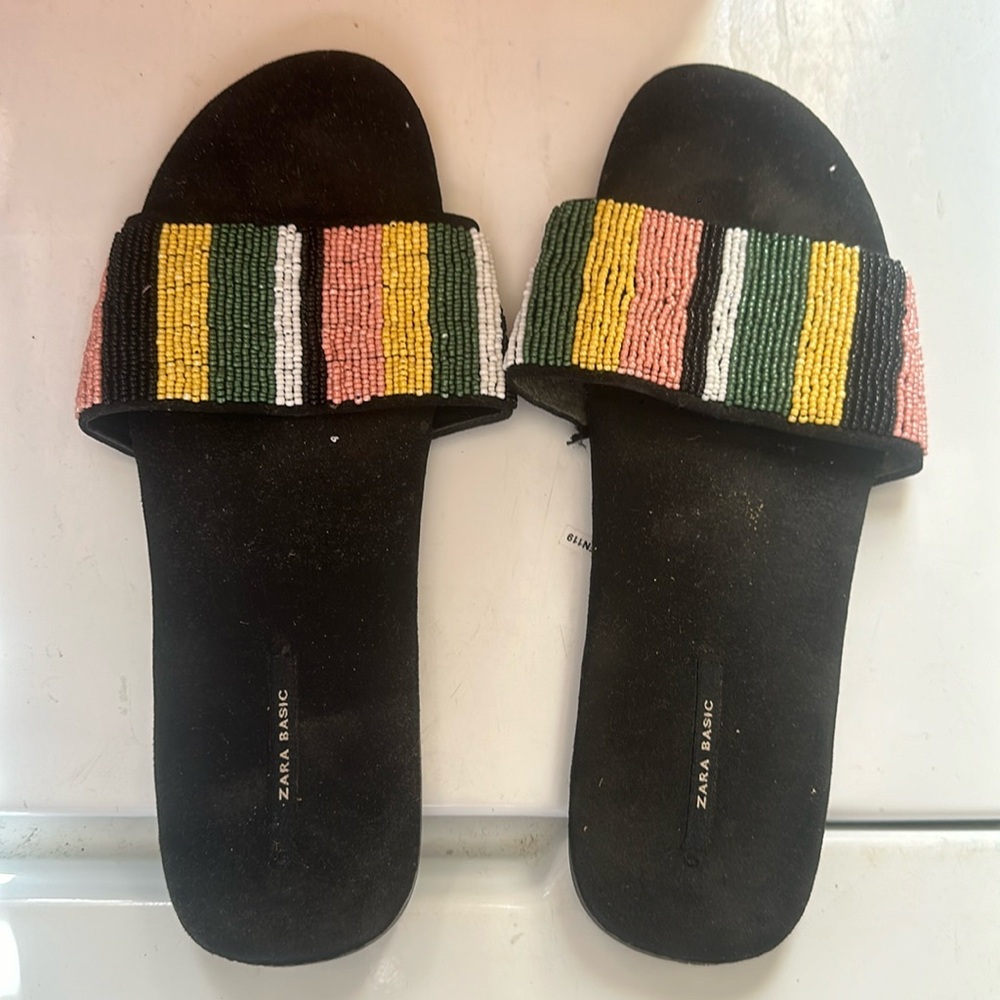Zara Basic Beaded Slides Size 39